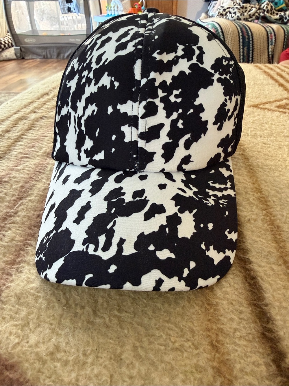 Black & White Cow Print Baseball Cap - Unbranded